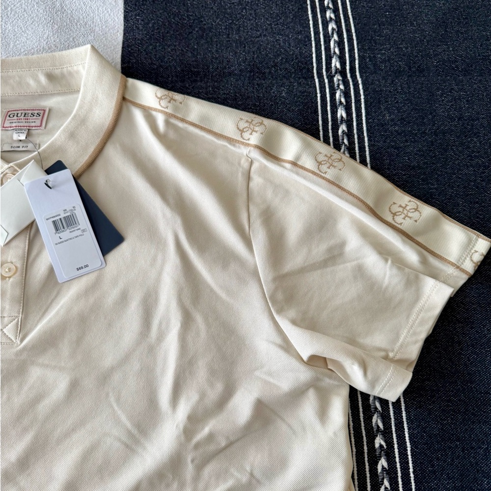 GUESS Men's Beige Polo Shirt size L - Picture 3 of 6